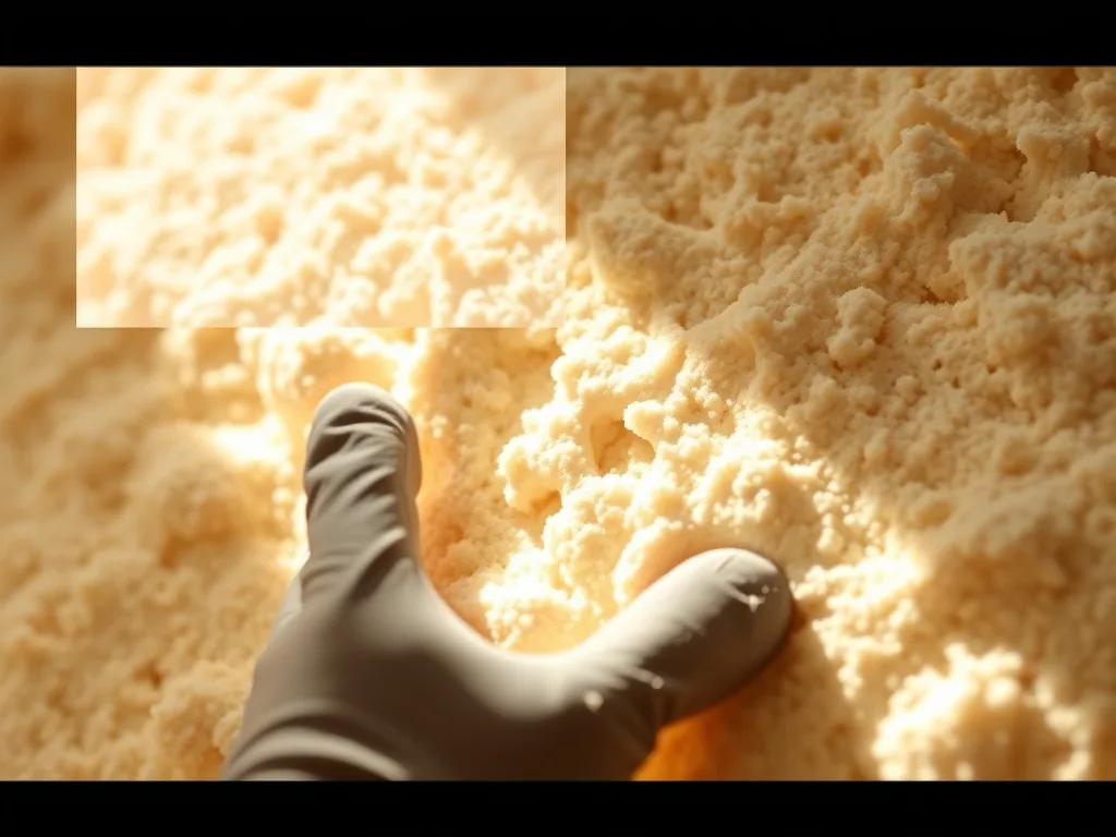 Close-up of cured spray foam insulation texture